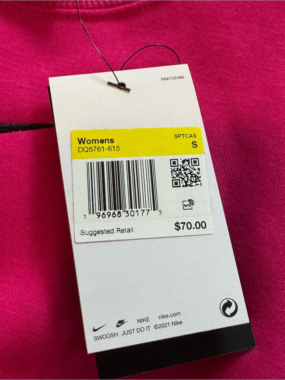 Nike Women's Hot Pink Cropped Sweatshirt with Black Swoosh Sz S - Picture 4 of 5